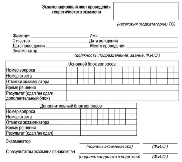 купить лист сдачи теоретического экзамена ПДД в Бузулуке